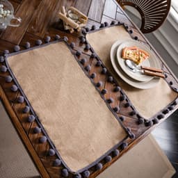 image-Yimanqiyun hemp rope placemat red tassel tableware mat woven color matching festival tassel bowl mat factory direct supply