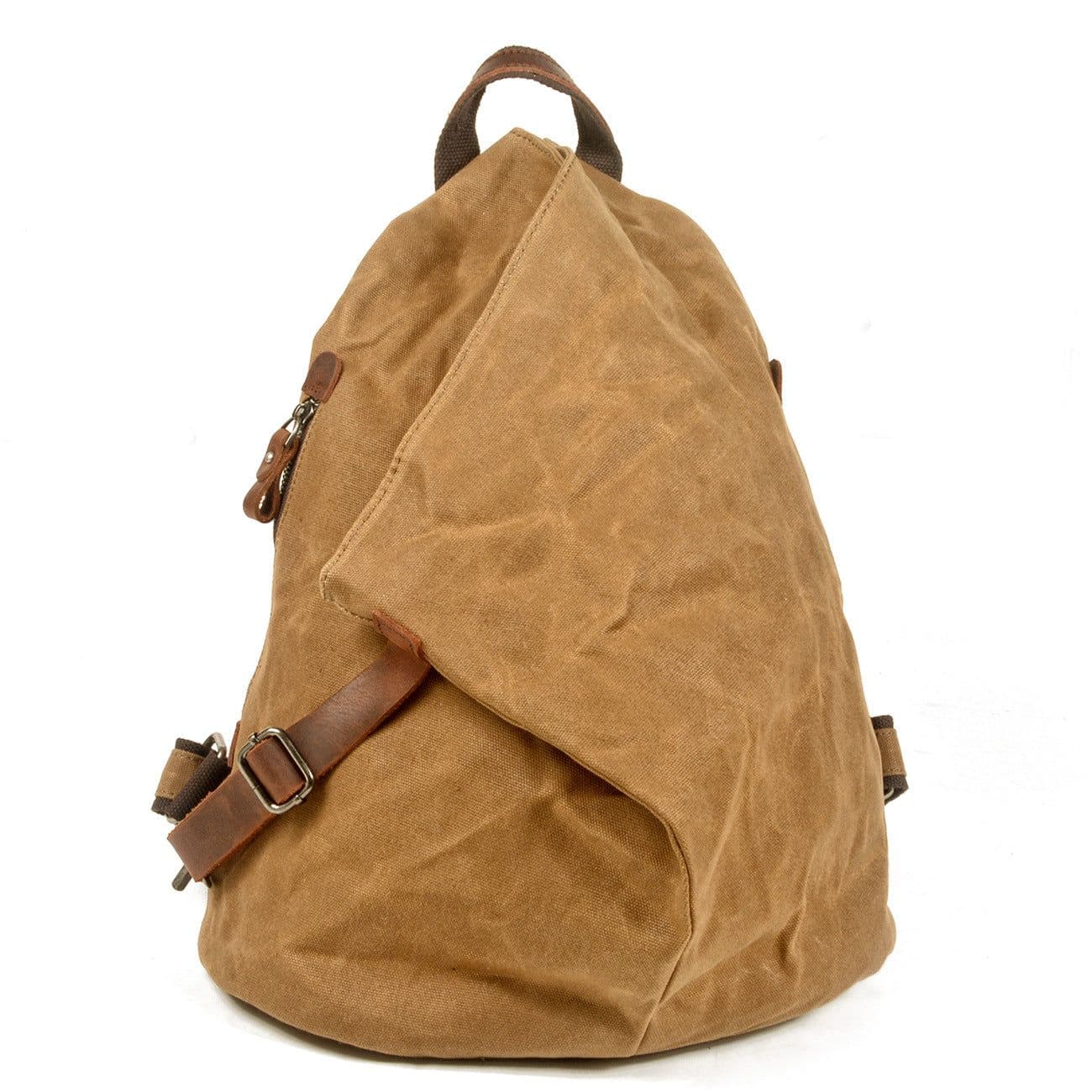 image-Waterproof Retro Backpack Tooling Retro Oil Wax Canvas Bag Ami Khaki Men's Leather Outdoor Travel Backpack