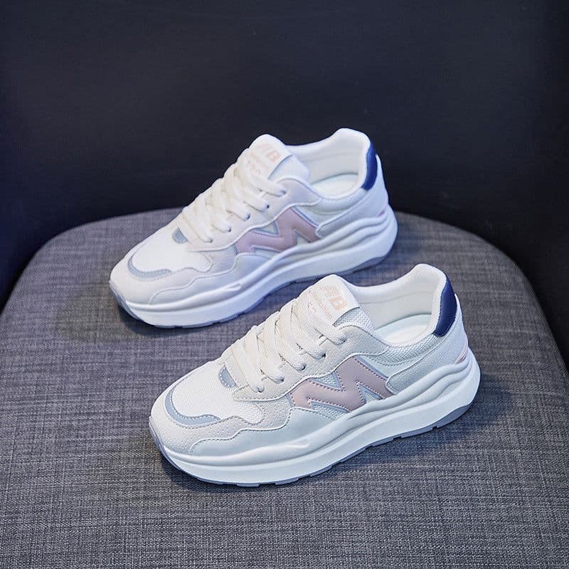 image-Women's Platform Sneakers - White Mesh Breathable Casual Shoes