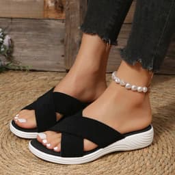 image-2023 new large size foreign trade women's shoes cross solid color casual thick bottom cross-border women's foreign wear slippers female hyn