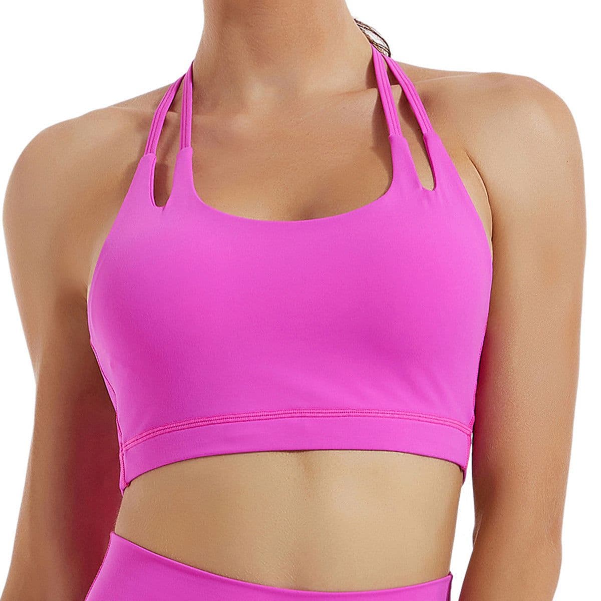 image-Womens Shockproof Gathered Fitness Bra for Running and Yoga Nylon Spandex Nude