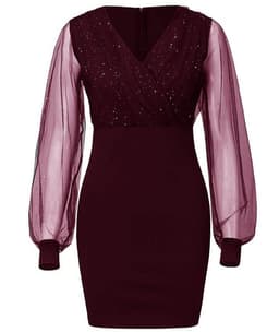 image-2022 European and American mesh V-neck sequined dress slim sexy dress ready for sale 0.22g