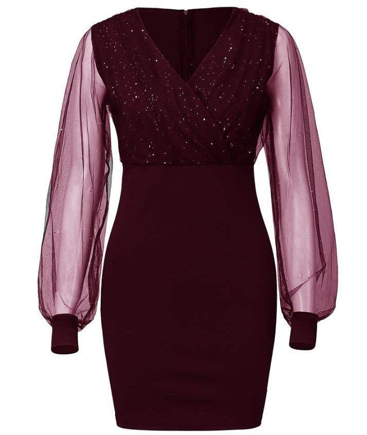 image-2022 European and American mesh V-neck sequined dress slim sexy dress ready for sale 0.22g