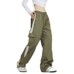 image-Straight Leg Pants - Green Cotton High Waist Casual