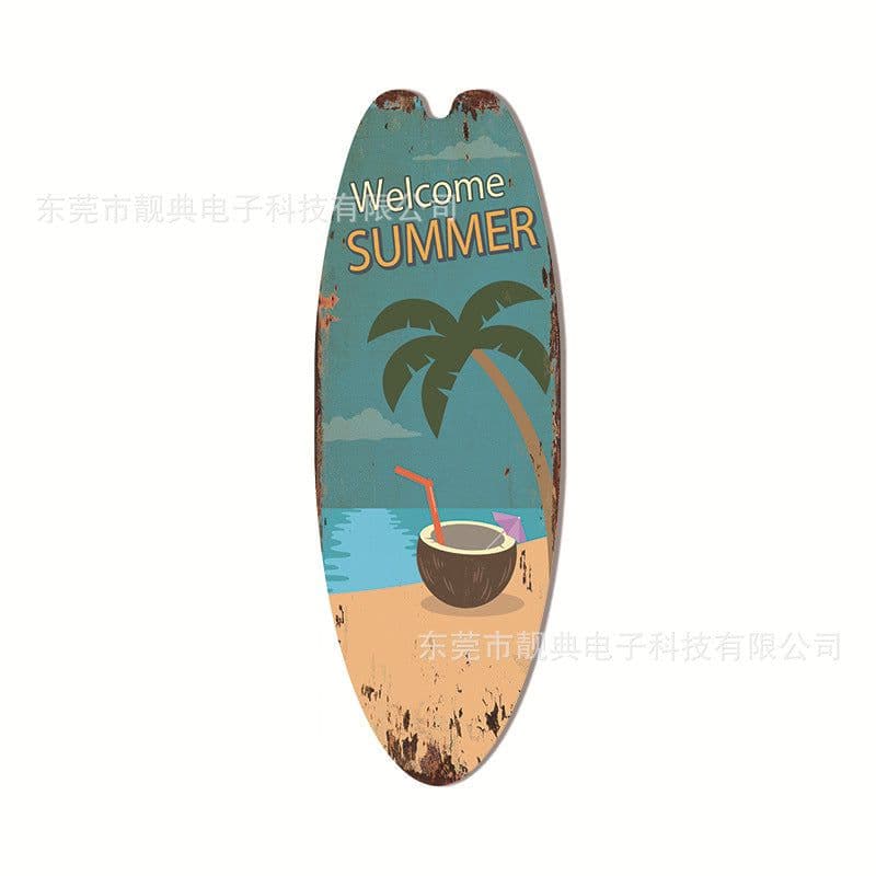 image-Wooden Surfboard Beach Sign - Retro Decor