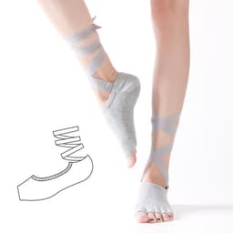 image-Lace-up Five-Finger Yoga Socks - Black Cotton