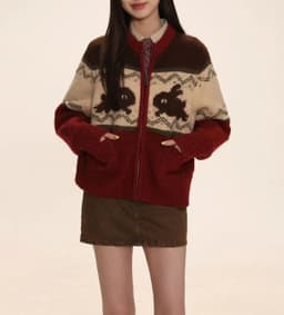 image-Moromoro Rabbit Jacquard Cardigan - Yellow L