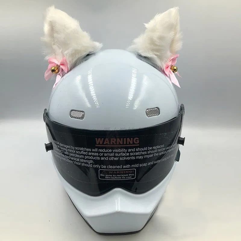 image-Motorcycle Helmet Cat Ears Bow Decoration - Plush Red