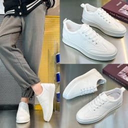 image-Men's White Low Top Sneakers - Breathable Casual Shoes