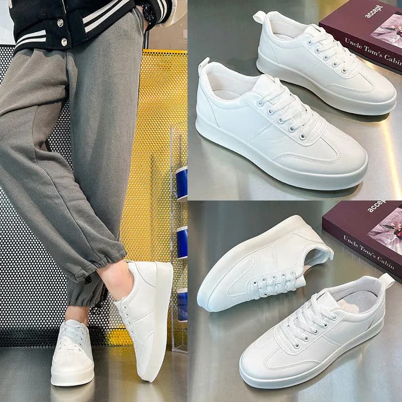 image-Men's White Low Top Sneakers - Breathable Casual Shoes