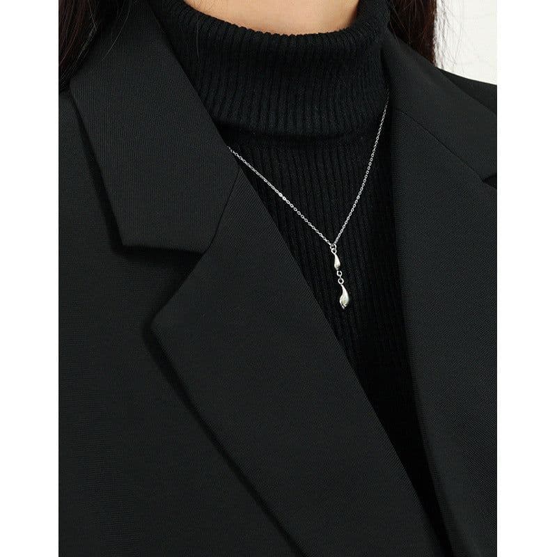 image-510 Korean version of ins niche design sense minimalist all-match water drop pendant texture S925 sterling silver clavicle chain necklace female
