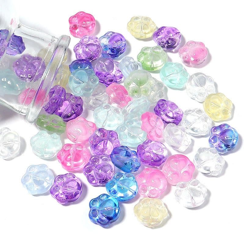image-Glass Bear Claw Beads 20pcs - Colorful 3D Cat Claw DIY