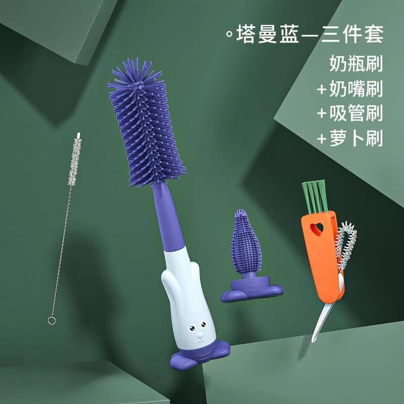 image-Silicone Bottle Brush Set - Baby Pacifier & Straw Cleaning Rotating Brush