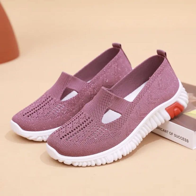 image-Women's Loafers Mesh Flat Heel Pink Size 41 Casual