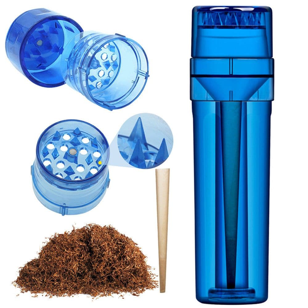 image-Plastic Herb Grinder with Pre-Roll Cone Roller