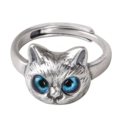 image-Golden Deer King S925 Silver Ring Vintage Old Kitten Ring Fashion Design Female Open Ring Hand Jewelry