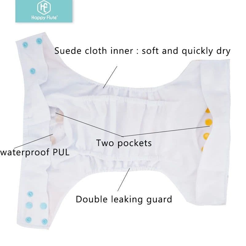 image-Happyflute Cloth Diaper - Waterproof, Anti-Leakage, One Size Fits All