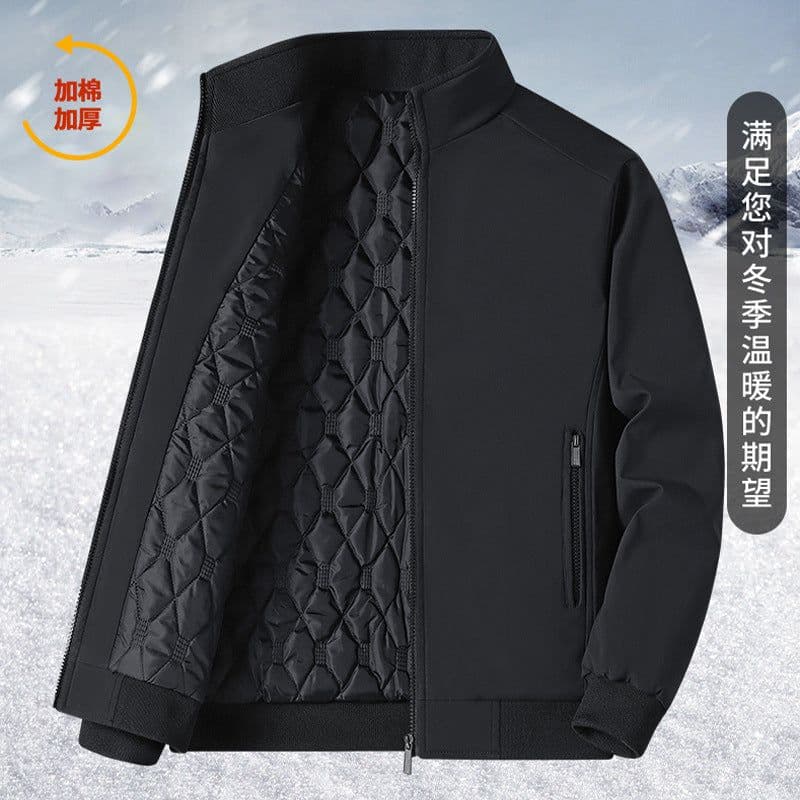 image-Men's Cotton Padded Jacket - Gray Stand Collar Winter