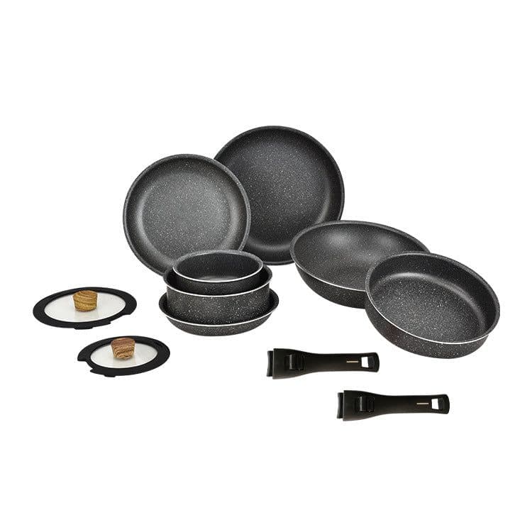 image-uJoy 13-Piece Non-Stick Pan Set, Ivory White, Aluminum, 30cm Wok