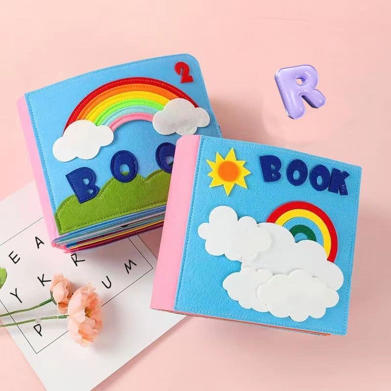image-Montessori Busy Board Felt Book - Rainbow Washable Quiet Book