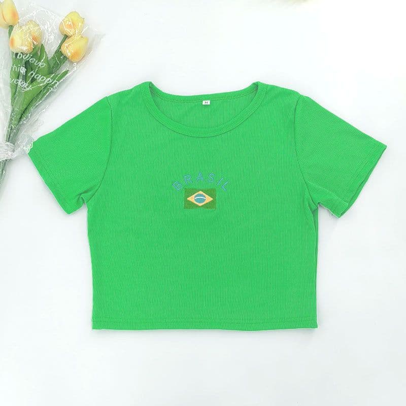 image-European American Y2K Blue Crop Top - Slim Fit