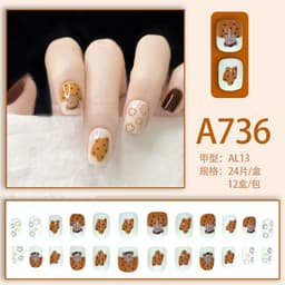 image-Fresh French flowers, cute ins wind, ice and transparent stars, long style, short style, white, high-end manicure and wearable nails