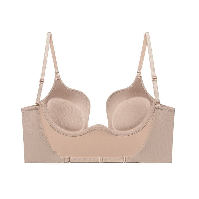 image-u-shaped sexy gathered glossy seamless bra invisible bra large backless underwear women's suit