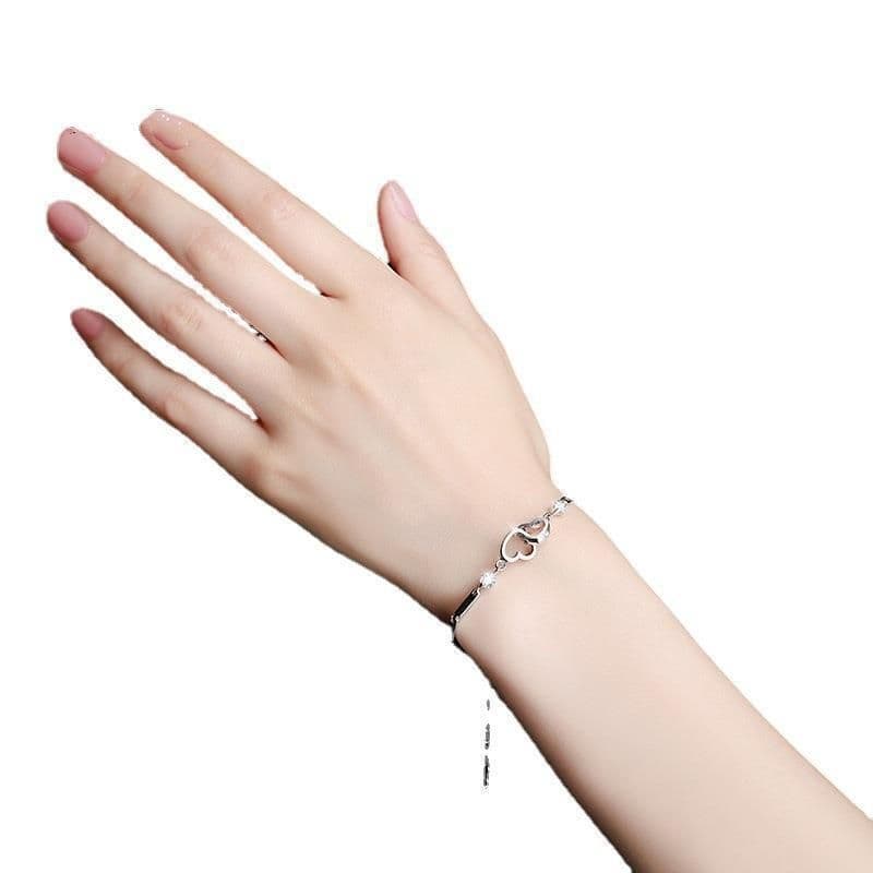 image-Double Heart Bracelet - Women's Simple Jewelry, Heart-Shaped, SL118