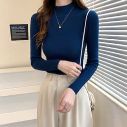 image-Women's Half Turtleneck Sweater Long Sleeve Slim Fuchsia