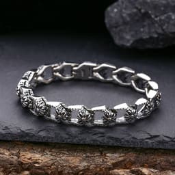 image-925 Sterling Silver Cross Flower Bracelet - Unisex Retro Style