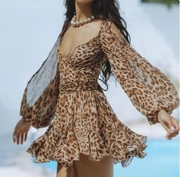 image-Cross-border European and American women's clothing hot-selling off-shoulder sleeves V-neck sexy dress