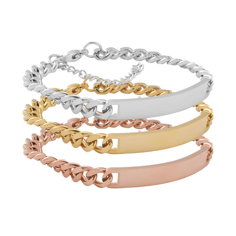 image-RUMNVNTY Stainless Steel Couple Engraving Bracelet