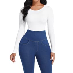 image-Women's Seamless Shapewear Bodysuit - White Long Sleeve