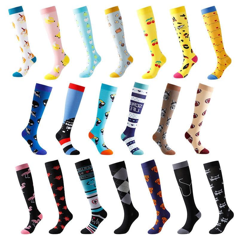 image-Cross-border Nurse Leggings Cute Long Tube Women's Socks Sports Cartoon Plaid Leopard Print Sports Pressure Socks Spot Wholesale