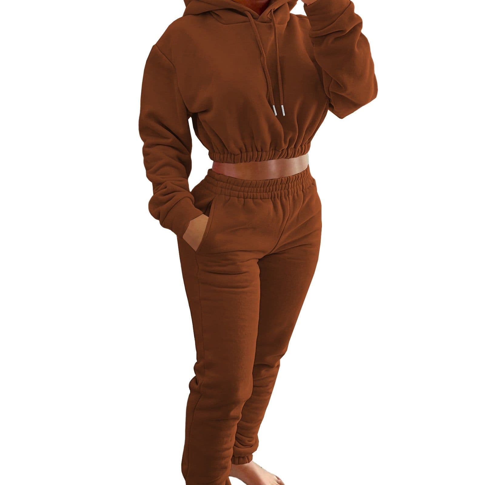 image-Women's Fleece Hoodie + Jogging Pants Set Light Yellow XXL