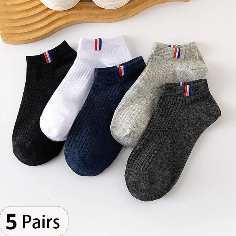 image-Men's Ankle Socks - Breathable Cotton Sports Socks