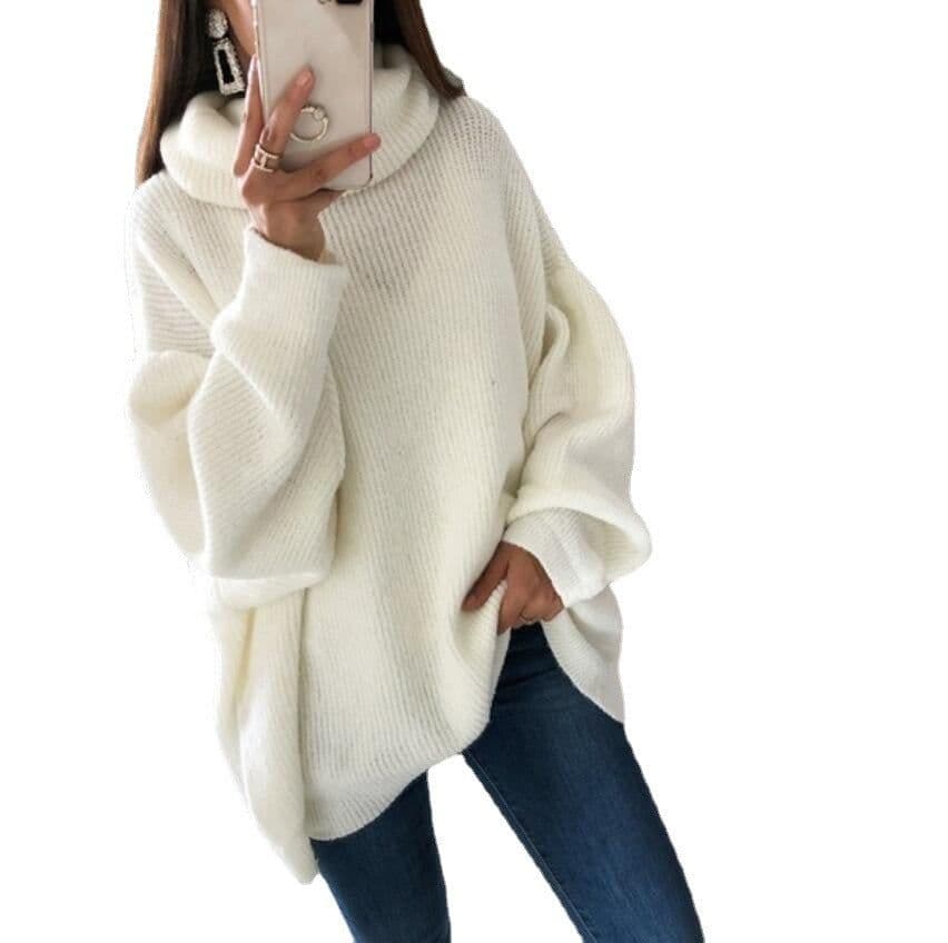 image-Women's Turtleneck Sweater - Deep Red XXXL Loose