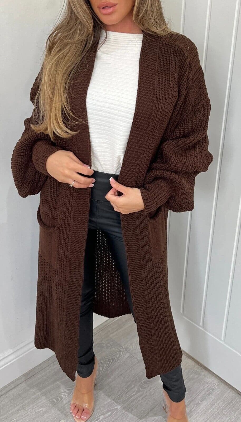 image-Women's Cardigan Sweater - Deep Pink Lantern Sleeve