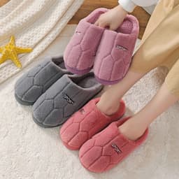 image-Gray Pig Plush Cozy Cotton Flip Flops, Diamond Purple, Size 44-45, Unisex