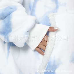 image-Tie-dye nightgown blue and white blouse flannel printing casual lazy blanket outdoor warm big pocket hooded sweater women