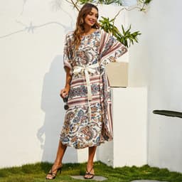 image-Beige Print Long Skirt For Spring And Summer Beach Style
