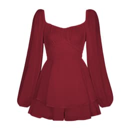 image-Women's Solid Color Long Sleeve Strappy Jumpsuit Ruffles