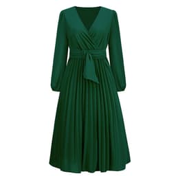 image-Elegant 2023 Long-Sleeved V-Neck Dress - High Waist Blue XXL