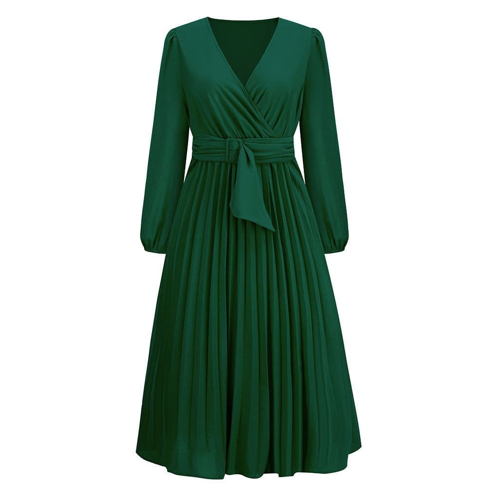 image-Elegant 2023 Long-Sleeved V-Neck Dress - High Waist Blue XXL