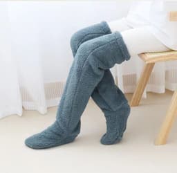 image-Women's Teddy Bear Floor Socks - Light Grey Knee High