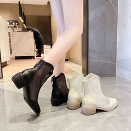 image-Shanli Dadi 2023 Mid-Calf PU Mesh Boots - Off White, High Heels