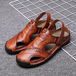image-Men's Sandals - Large Size, Breathable, Yellow Brown Leather, Outdoor Hiking