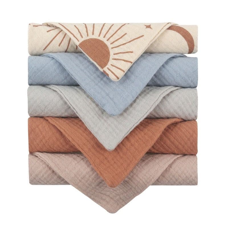 image-Baby Muslin Cotton Handkerchiefs 5pcs - Face Wipes Bibs