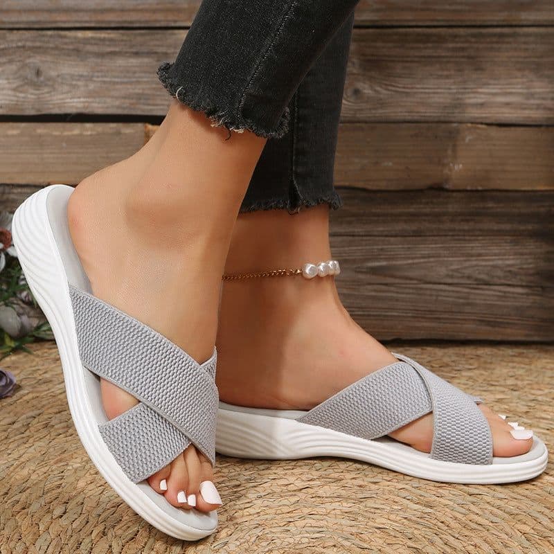 image-2023 new large size foreign trade women's shoes cross solid color casual thick bottom cross-border women's foreign wear slippers female hyn