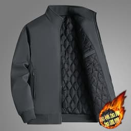 image-Men's Cotton Padded Jacket - Gray Stand Collar Winter
